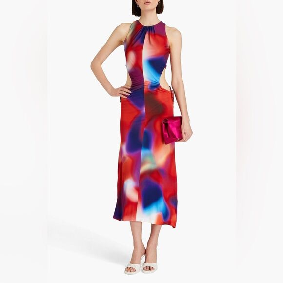REBECCA VALLANCE Del Prado Cutout Printed Jersey Midi Dress Size 6